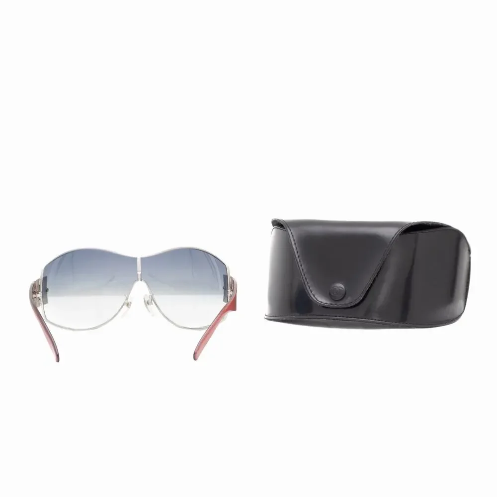 CHANEL Y2K 4114 CC Logo Shield Sunglasses Coral Red Silver Gradient Lens